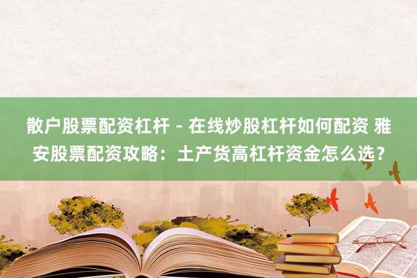 散户股票配资杠杆 - 在线炒股杠杆如何配资 雅安股票配资攻略：土产货高杠杆资金怎么选？
